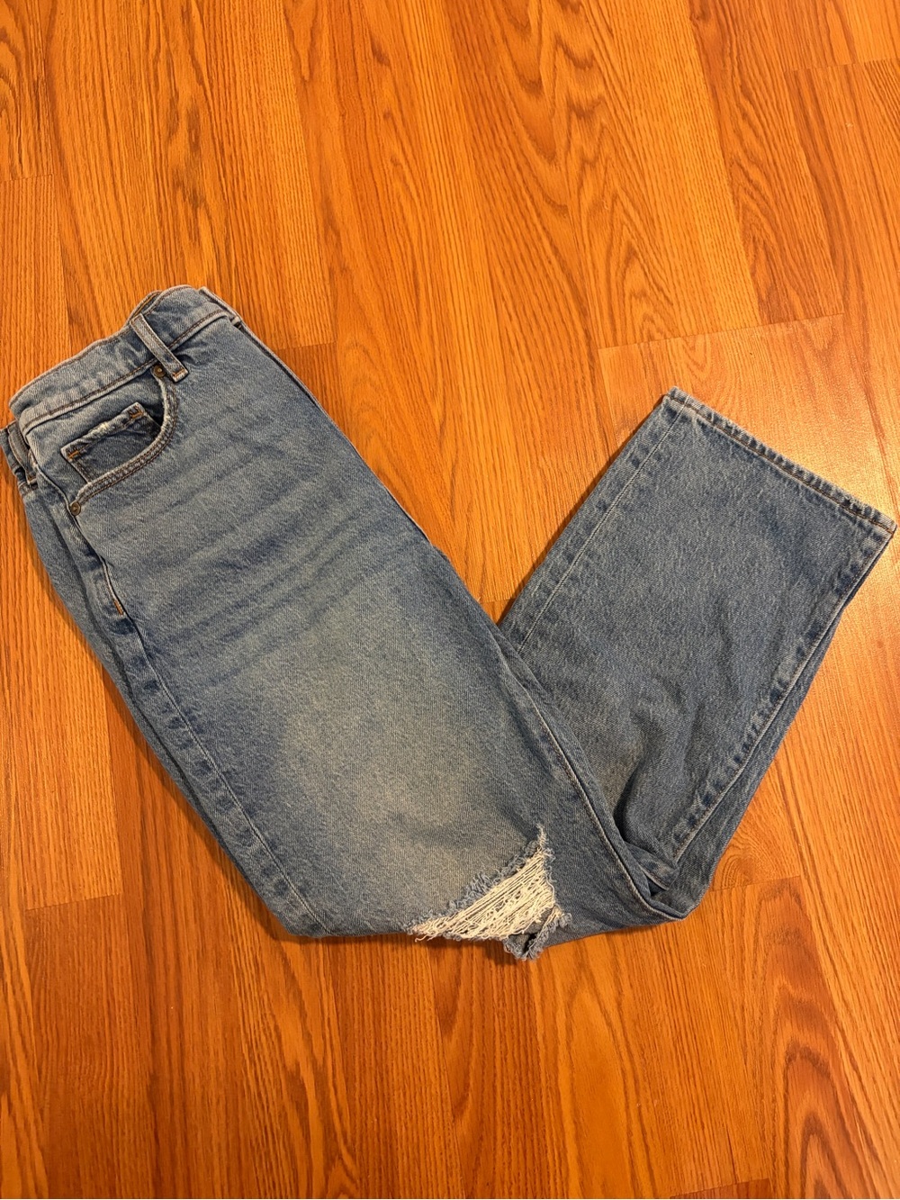 LOFT Light Blue Ankle Cropped Distressed Jeans